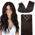 GOO GOO Clip in Hair Extensions Real Human Hair, Remy Human Hair Extensions Clip ins for Women, Natural Human Hair, 26inch 135g 7Pcs, 2A Light Brown