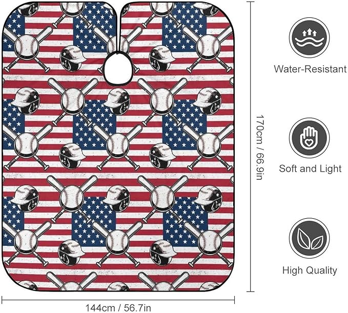 Women Vintage Baseball American Flag Barber Hairdressing Cape, Full Coverage Hairdressing Haircut Apron for Barbers, Haircut Tools