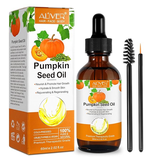 NIFEISHI Organic Pumpkin Seed Oil for Hair Growth & Scalp Care – Cold Pressed, Pure & Natural Hair Serum to Strengthen, Repair Dry Damaged Hair, Moisturize Skin, Face & Body – 2.02 Fl Oz
