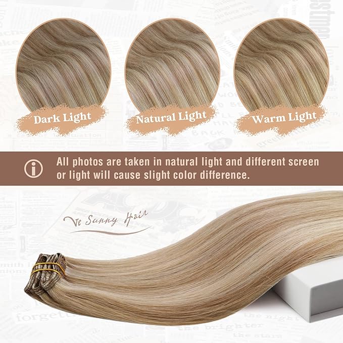 Ve Sunny Blonde Clip in Hair Extensions 22inch Human Hair Clip in Extensions Straight Real Hair Extensions Clip in Human Hair Daily Use