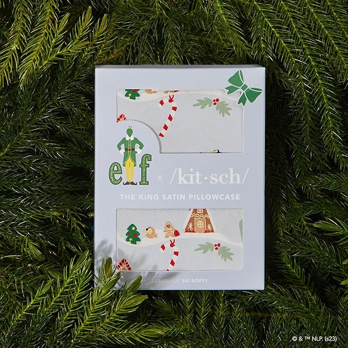 Kitsch x Elf Periwinkle Christmas Satin Pillowcase, Softer Than Silk Pillow Cases King, Cooling Pillow Covers, Satin Pillowcase with Zipper for Hair, Skin & Quality Sleep, Wrinkle-Free, Smooth, 19x36