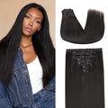 Lashey Light Yaki Clip in Hair Extensions 20 Inch 7pcs Human Hair Straight Natural Black Clip ins for Thin Hair Extensions Real Human Hair