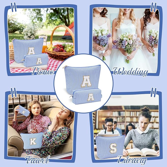 YOOLIFE Personalized Gifts for Women, Initial Makeup Bag with Makeup Pouch Cosmetics Organizer Bag Cute Makeup Bag Wedding Mothers Day Gifts Wedding Gifts for Sister Wife Friend Female Mom Blue N