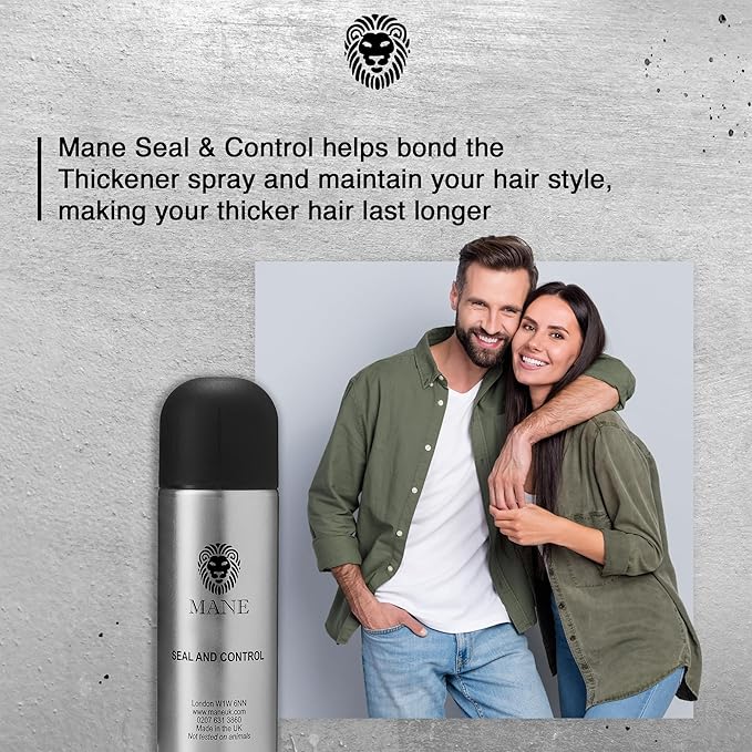 MANE Hair Thickening Spray & Root Touch Up, Seal & Control Combo Pack, Instantly Thicker Hair for Men & Women, Fill in Hairlines and Hide Thinning and Fine Patches - Medium Brown, 12 Colors (6.76 oz)