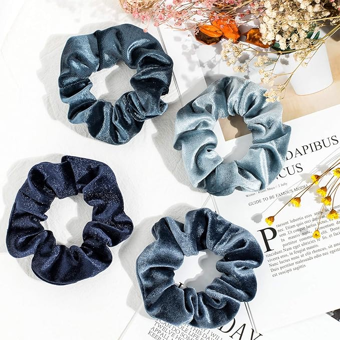 Whaline 12Pcs Blue Gray Theme Hair Scrunchies Velvet Elastics Scrunchy Bobbles Soft Hair Bands Hair Ties Hair Accessories for Girls, Women