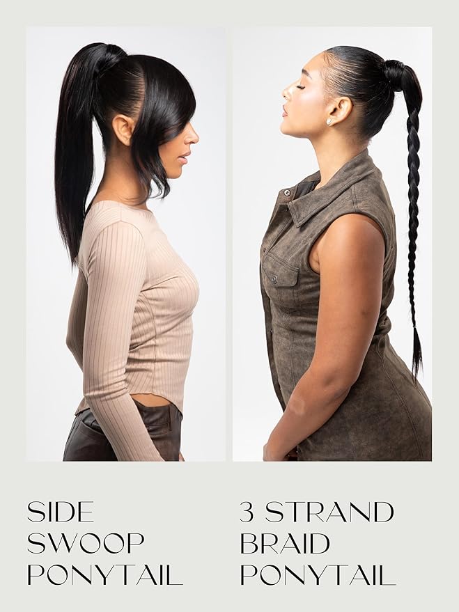 Frodio Clip in Ponytail Extension Human Hair for women Straight 26 Inches Long Straight Hair drawstring Ponytail Natural Color