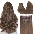 GOO GOO Clip in Hair Extensions Real Human Hair, Remy Human Hair Extensions Clip ins for Women, Natural Human Hair, 20inch 110g 7Pcs, 5 Light Ash Brown