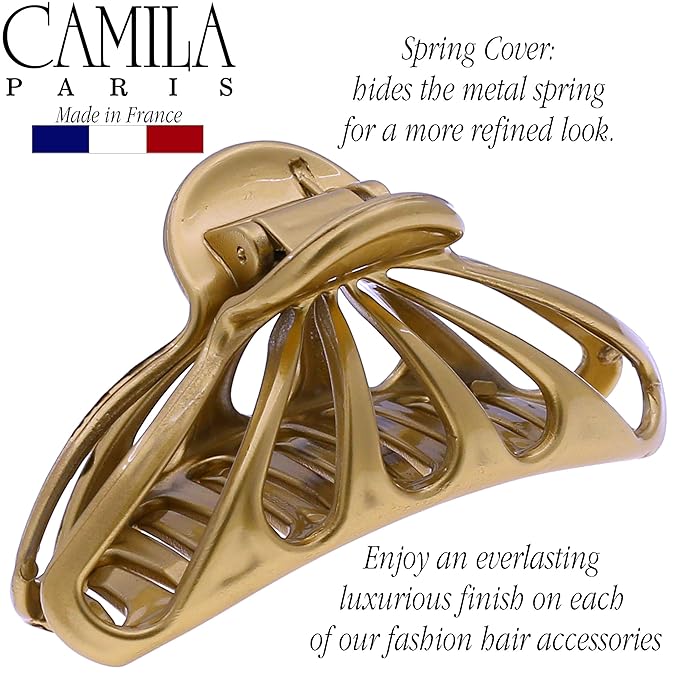 Camila Paris CP3083 French Hair Clip for Women Thick Hair for Long Curly Wavy Hair, Gold, Girls Hair Claw Clips Fashion Styling Hair Accessories for Women, Strong Hold No Slip Grip, Made in France