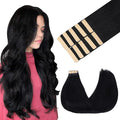 GOO GOO Tape in Hair Extensions Human Hair, 1 Jet black, 24inch 30g 10pcs, Skin Weft Seamless Invisible, Silky Straight with Thick Ends, Remy Human Hair