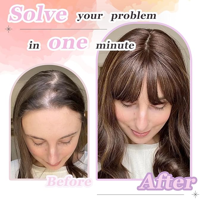 Hair Topper, 360° 3D Hair Toppers for Women with Thinning Crown, 20 Inch Long Wavy Curly Hair Pieces Clip in Bangs (Black, 20 inch, French Bangs)