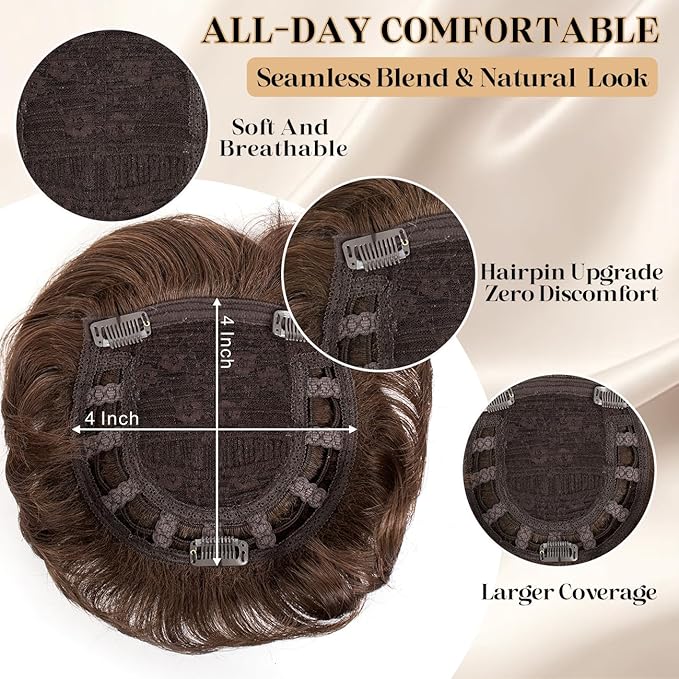 Short Hair Topper for Thinning Hair 4 Inch Short Pixie Cut Hair Toppers Pieces Natural Curly Texture Synthetic Black Wiglets Hairpieces (Chocolate Copper Brown, 4 inch)