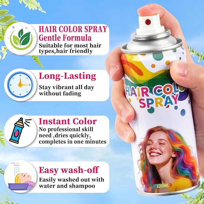 Purple Hair Spray, hair spray temporary for Women Kids Men, Washable Temporary Hair Dye Spray，Spray hair color Non-Sticky,For Cosplay Christmas Party, Halloween Crazy Hair Day (Purple, 4.06 oz)