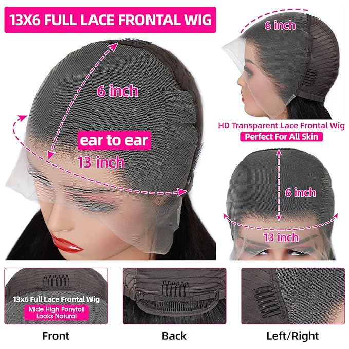 Lemoda 13x6 Full Lace Frontal Wig 180% Density Straight Lace Front Wigs Human Hair HD Transparent Lace Glueless Wig Pre Plucked 15A Brazilian Virgin Human Hair Wigs for Women 34 Inch
