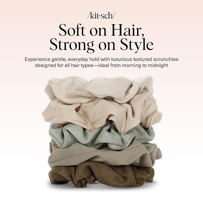 Kitsch Scrunchies for Women - No Crease Hair Ties for Girls | Scrunchies For All Hair Types and Textures, Perfect for Day or Night | Ideal Gifts for Women - Moss Green, 5 Pcs