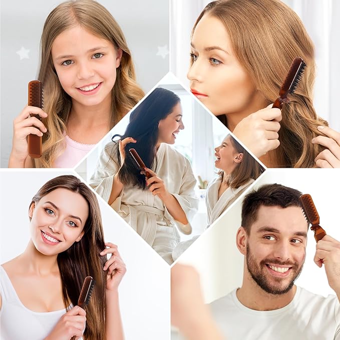 Nuenen 4 Pcs Folding Hair Brush with Mirror Portable Mini Hair Brush Small Compact Pocket Comb for Family Travel Car Gym Wig Bag Purse Gift Women (Tortoiseshell,Mixed Style)