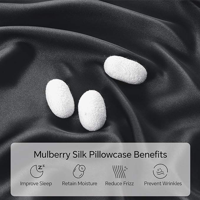 INFIIXSO Mulberry Silk Pillow Cases King Size Set of 2, Silk Pillowcase with Hidden Zipper 20"x36", Extraordinary Smooth and Soft Pillow Case for Hair and Skin(Black, 2 Pack)