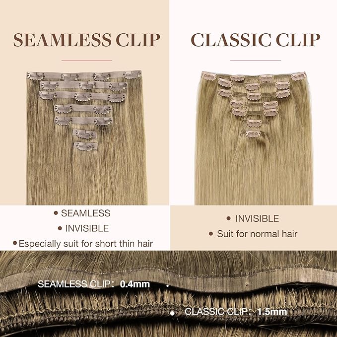 GOO GOO Clip in Hair Extensions Real Human Hair, Remy Human Hair Extensions Clip ins for Women, Natural Human Hair, 24inch 120g 7Pcs, 7 Bronde