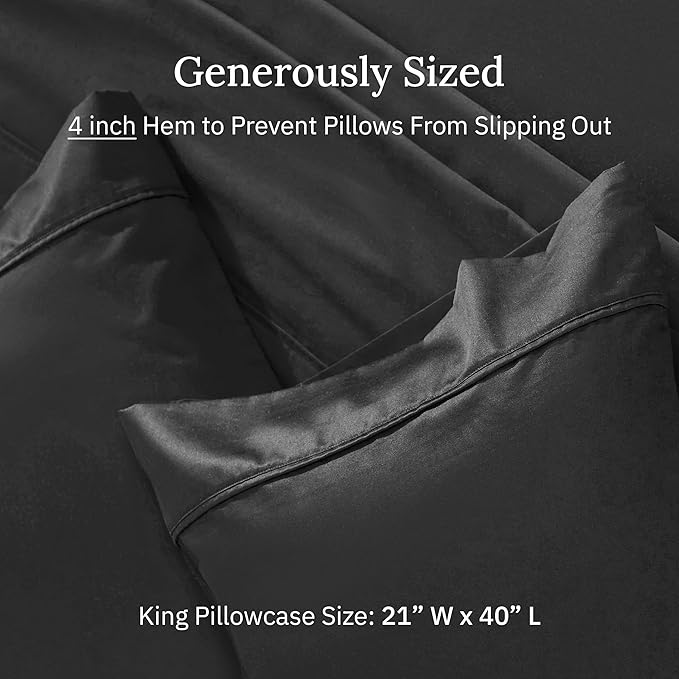 California Design Den King Size Pillowcase Set - 400 Thread Count, 100% Cotton Sateen, Set of 2 Pillow Covers, Soft and Breathable - Black