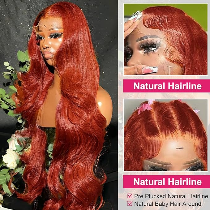 AMIRTY Ginger Lace Front Wigs Human Hair 13X4 HD Transparent Lace Frontal Wigs Pre Plucked with BabyHair Chestnut Brown #33 Human Hair Wigs For Women 28 Inch