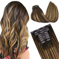 GOO GOO Clip in Hair Extensions Real Human Hair, Remy Human Hair Extensions Clip ins for Women, Natural Human Hair, 18inch 170g 9Pcs, #4/27/4 Balayage Chocolate Brown to Caramel Blonde