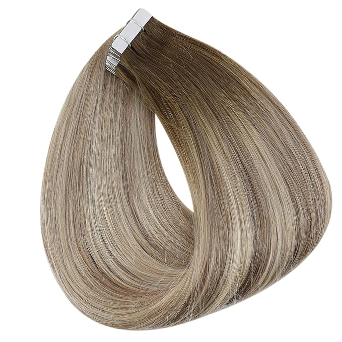 Full Shine Hair Extensions Tape in Color Dark Brown 3 Fading to 8 and 22 Blonde Tape in Hair Extensions 12Inch Invisible Skin Weft Human Hair Tape in Extensions 20Pcs 30Gram Add Volume