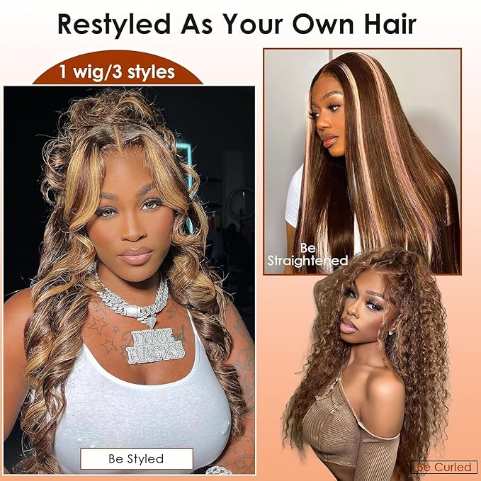 AMIRTY 250 Density Highlight Ombre Lace Front Wig Human Hair Honey Blonde Body Wave 13x6 HD Lace Front Wigs Human Hair Pre Plucked Brown 4/27 Colored Lace Frontal Glueless Wigs for Women 18 Inch