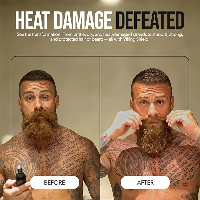 Beard & Hair Heat Protectant Spray - Viking Shield Beard Spray for Men, Protects Hair from Heat Damage of Straightener and Styling - Argan Oil Thermal Protector Spray - Protect Up To 450º F - 4 Fl Oz