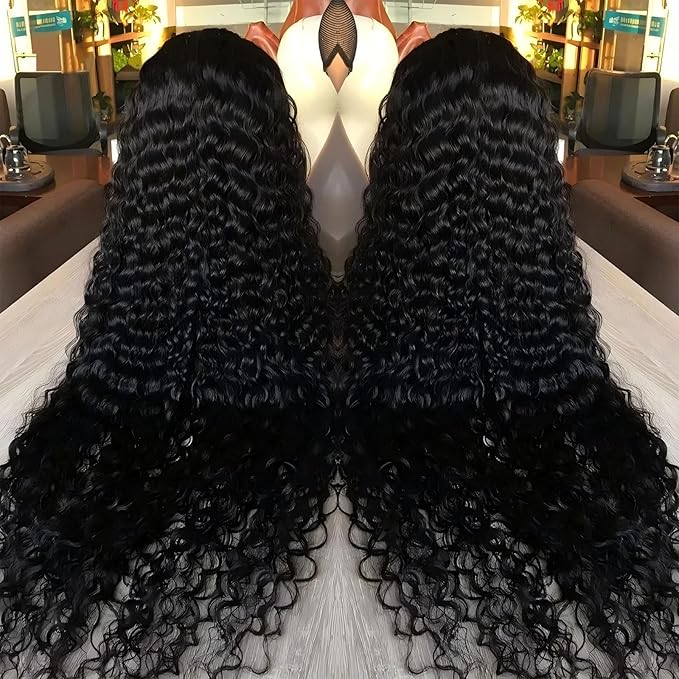 34 Inch Deep Wave Lace Frontal Wigs Human Hair 200 Density 13x6 HD Transparent Deep Wave Lace Front Wigs for Women Glueless Wigs Human Hair Pre Plucked Deep Wave Wig with Baby Hair