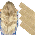 GOO GOO Invisi Edge Tape in Hair Extensions Human Hair, 18AT60A Pearl Ash Blonde Highlights 20pcs injected with 20pcs classical tape ins, 24inch 100g, Virgin Remy Hair, Natural Look