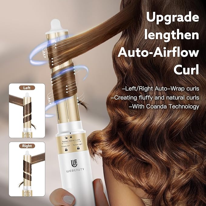 Hair Dryer Hot Air Styler: High-Speed Blow Dryers with Negative Ionic for Fast Drying Frizz Control, Extra Long Barrel 1 1/4 Inch Curling Iron Airflow Auto Wrap Curler for Quick Styling (White)
