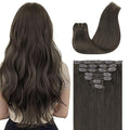 GOO GOO Clip in Hair Extensions Real Human Hair, Remy Human Hair Extensions Clip ins for Women, Natural Human Hair, 14inch 120g 7Pcs, 1C Mocha Brown