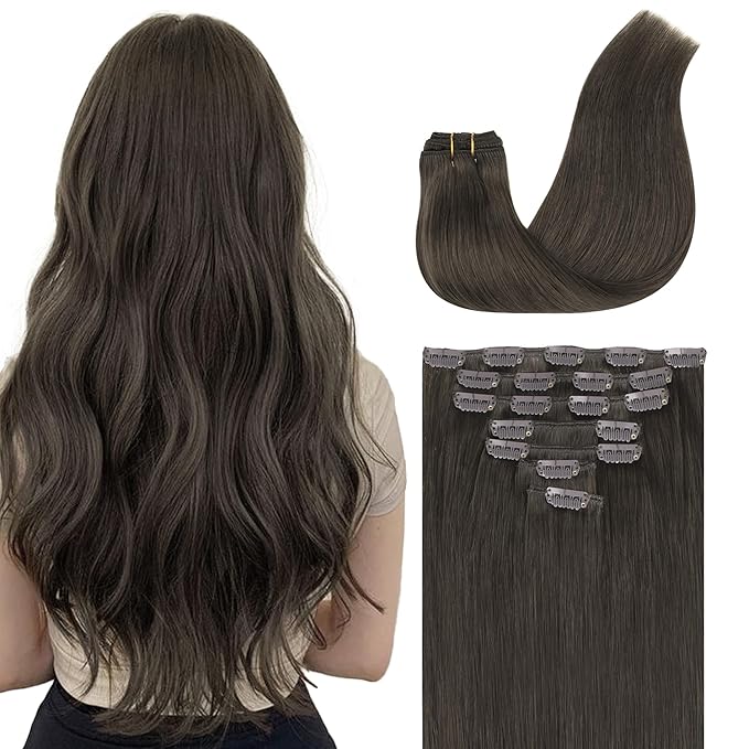 GOO GOO Clip in Hair Extensions Real Human Hair, Remy Human Hair Extensions Clip ins for Women, Natural Human Hair, 20inch 120g 7Pcs, 1C Mocha Brown