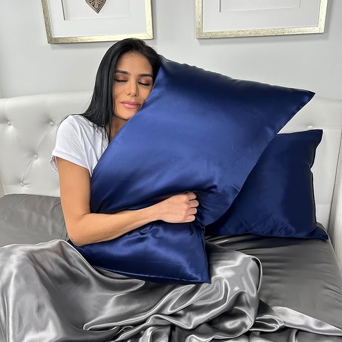 Mulberry Park 30 Momme 100% Pure Mulberry Silk Pillowcase - Luxury Charmeuse Weave for Hair and Skin, Cooling Silk Pillow Cover for Beauty Sleep - Standard Size 20"x26" / Navy