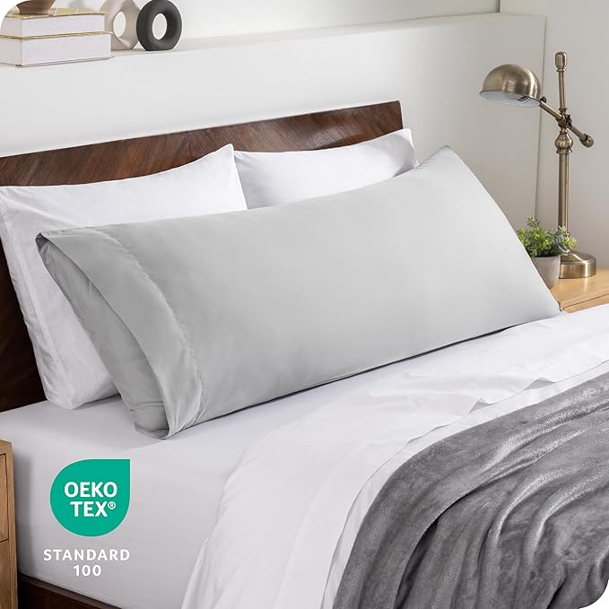 Bare Home Microfiber Body Pillow Cover - Ultra Soft & Cooling - Double Brushed - Envelope Closure - Easy Care (20''x54'' Body Pillow Cover, Cloud Grey)
