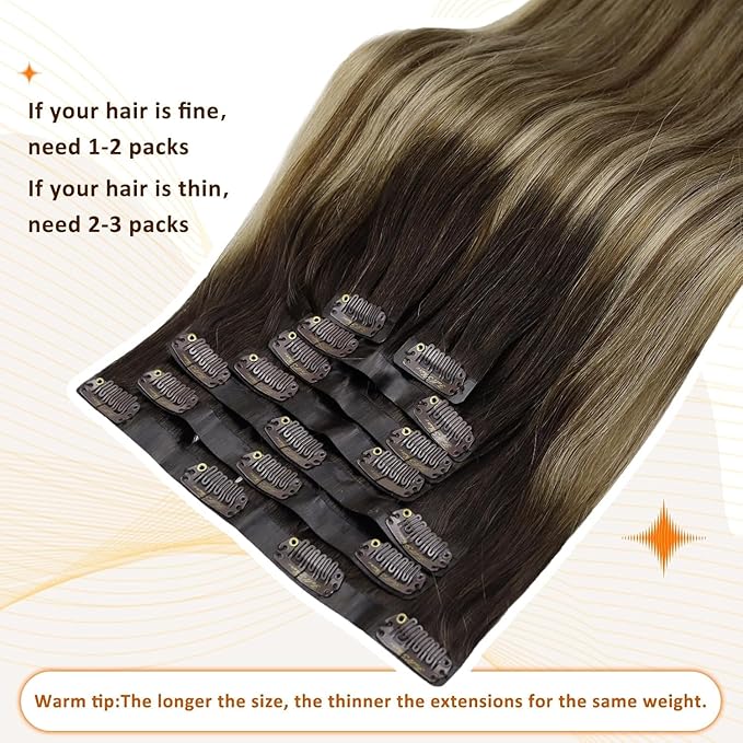 Full Shine Hair Clip in Extensions Balayage Seamless Hair Extensions Clip ins Ombre Brown to Walnut Brown Mix Honey Blonde 20 Inch Straight Hair Extension 8 PCS 120 G