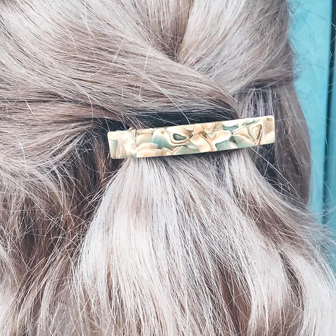 2PCS French Design Hair Barrette Tortoise Shell Celluloid Rectangle Hair Clips for Women