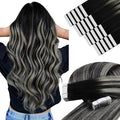 YoungSee Human Hair Tape in Extensions Ombre Black Hair Extensions Real Human Hair Tape in Invisible Tape-in Black Hair Extension for Women Easy to Put 20inch 50g 20pcs