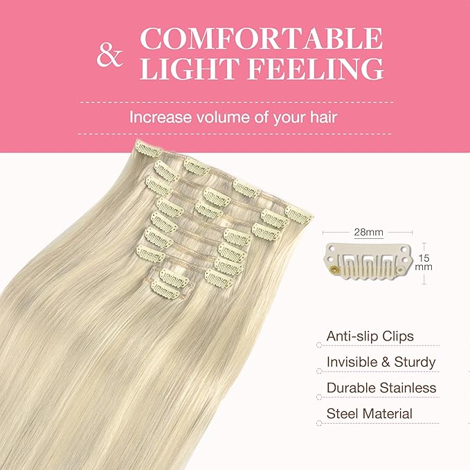 GOO GOO Clip in Hair Extensions Real Human Hair, Remy Human Hair Extensions Clip ins for Women, Natural Human Hair, 16inch 150g 9Pcs, 17A/60A Ash Blonde Highlighted Platinum Blonde