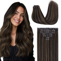 GOO GOO Clip in Hair Extensions Real Human Hair, Remy Human Hair Extensions Clip ins for Women, Natural Human Hair, 24inch 140g 7 Pcs, #2/6 Dark Brown Highlighted Chestnut Brown