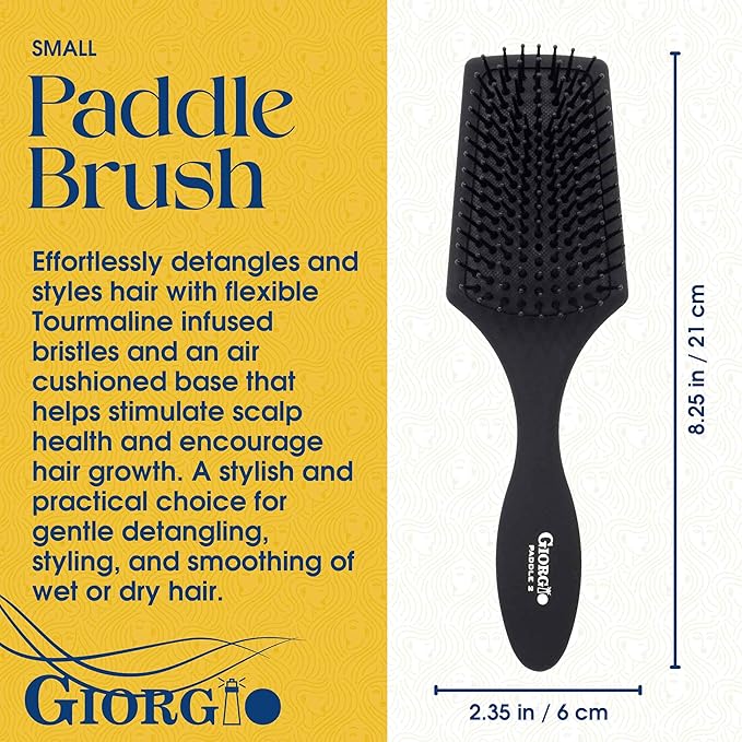 Giorgio Detangling Air Cushion Brush for Men and Women - Small, Ball Tip Tourmaline Bristles, Anti-Static for Hair Styling and Blow Drying