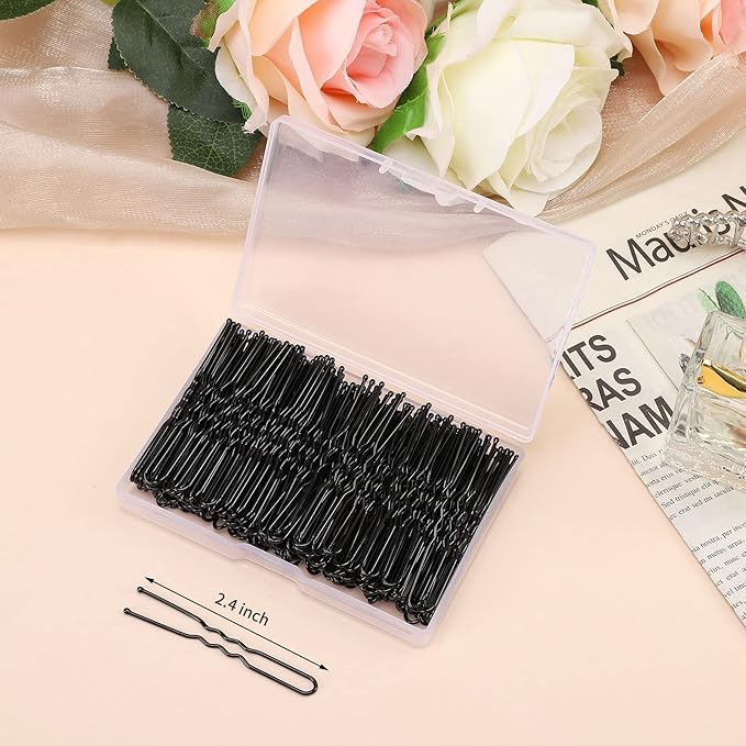 U-shaped Hair Pins, 200 Count for Women Lady Girls Bobby Pins French Historical Hair Pin Hair Styling Pins Hair Accessories (Black, 2.4 Inch)