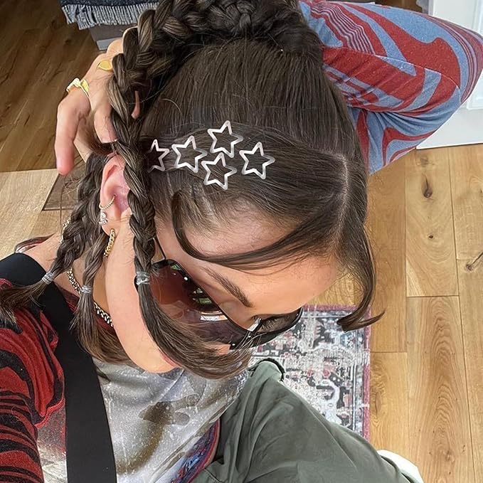 Star Hair Clips 2000s Y2K Snap Hair Barrettes Non Slip Star Hair Accessories Silver Metal Hair Clips for Girls Women -15 PCS 1.18"