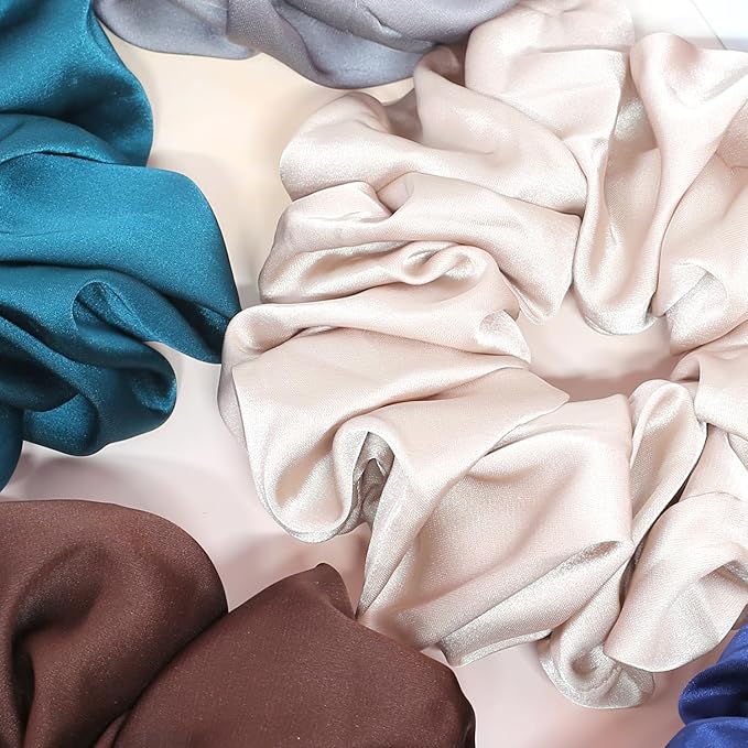 IVARYSS Big Scrunchies for Women Thick Hair, Premium Satin Softer than Silk, XL 6 Inch Extra Large Scrunchy Elastic Hair Bands Accessories, 6 Pack, Multi