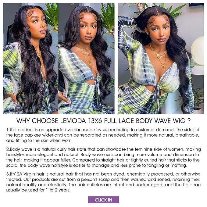 Lemoda Full 13x6 Body Wave Lace Frontal Virgin Human Hair Wigs 210% 34Inch 13x6 HD Transparent Lace Front Wigs 15A Brazilian Pre Plucked Thin Knots