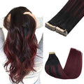 GOO GOO Tape in Hair Extensions Human Hair, 1/99 Balayage Jet Black to Red, 24inch 100g 40pcs, Skin Weft Seamless Invisible, Silky Straight with Thick Ends, Remy Human Hair