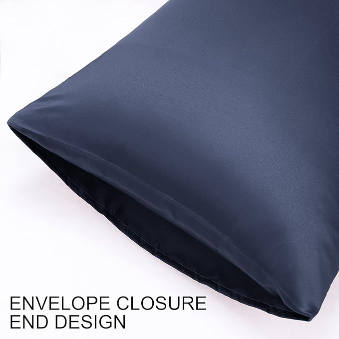uxcell 2 Pack Silk Satin Pillowcase for Hair and Skin, Cool, Silky, Soft Breathable Pillow Cases Queen Size 20x30 Inch Sateen Pillowcase Navy with Envelope Closure