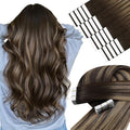YoungSee Human Hair Tape in Extensions Brown Balayage Tape in Hair Extensions Real Human Hair 16 Inch Dark Brown Ombre Blonde Hair Extension Tapes in 20pcs Invisible Tapein Hair Extension 50g