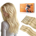 DOORES Clip in Human Hair Extensions, Dirty Blonde Highlight Golden Blonde 150g 9pcs 16 Inch, Remy Hair Extensions Clip in Natural Human Hair Extensions Thick Straight Hair