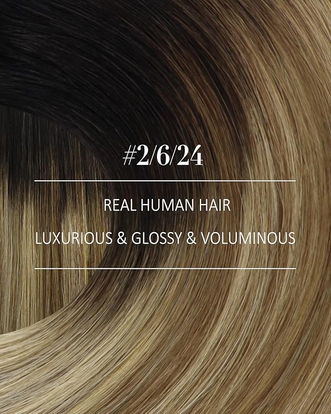 YoungSee 150g Balayage Clip in Hair Extensions Real Human Hair Dark Brown to Medium Brown with Warm Blonde Clip on Hair Extensions for Women Clip in Ombre Hair Extensions 22inch 7pcs
