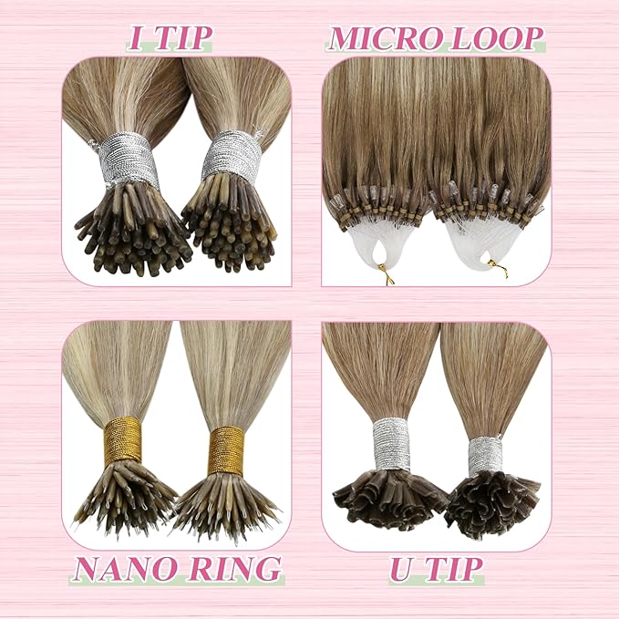 YoungSee Human Hair U Tip Hair Extensions Ombre Utip Remy Hair Extension Balayage Light Brown Ombre Blonde U Tips Human Hair Extensions Straight U Tip Keratin Hair Extension for Short Hair 50s/50g